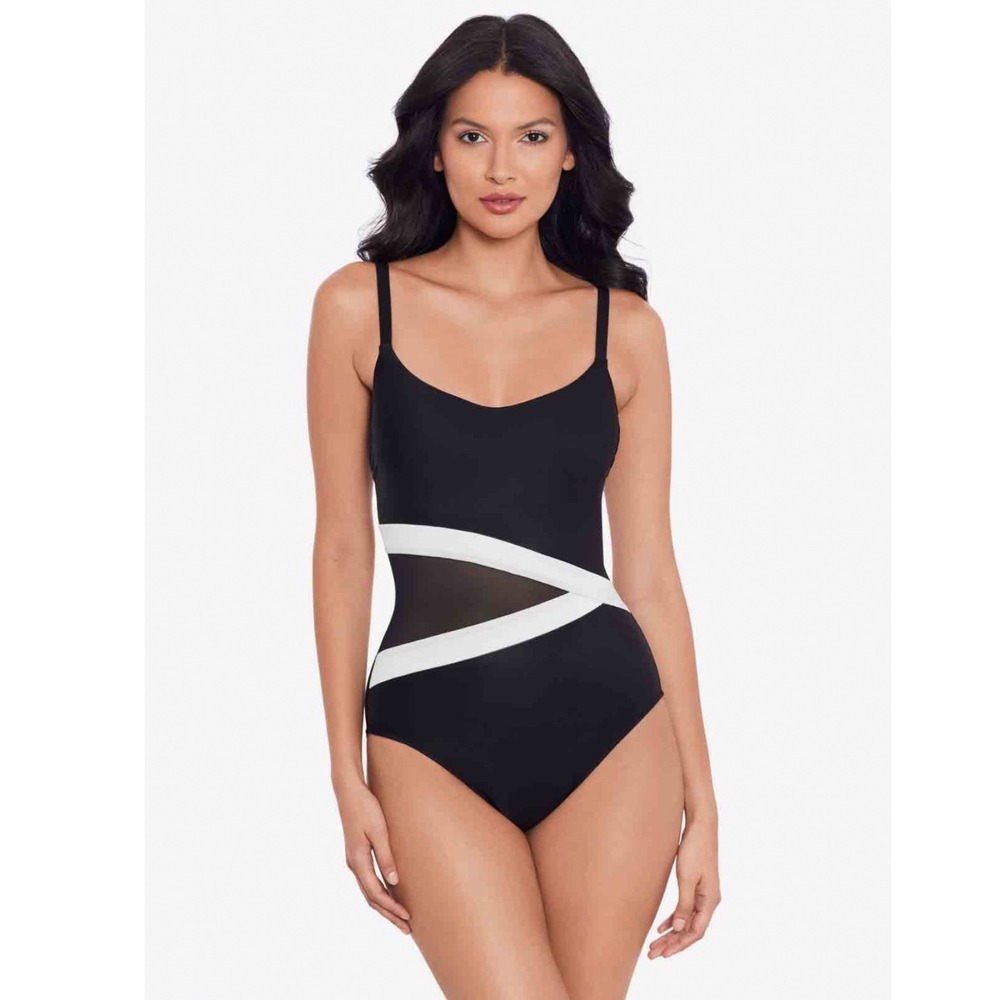 Miraclesuit‎ Lyra One Piece Swimsuit Spectra Black White Tummy Control 16